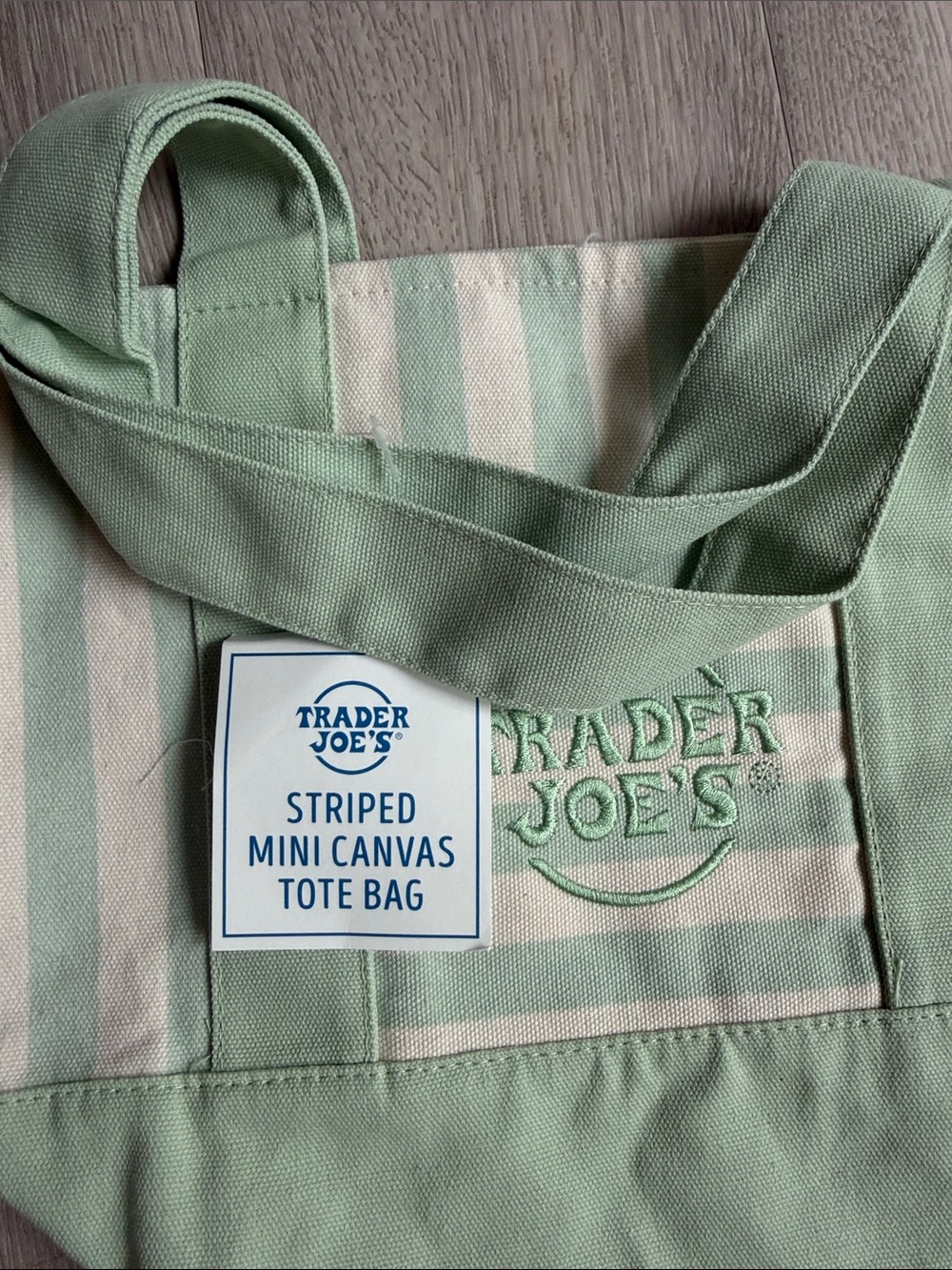 Trader Joe’s TJ Green Striped Mini Canvas Tote Bag - Picture 2 of 2